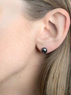 E.W Adams 9ct Yellow Gold Freshwater Pearl Stud Earrings - view 2, Black