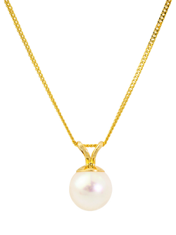 E.W Adams 7mm White Akoya Cultured Pearl Pendant Necklace in 9ct Yellow Gold, Yellow Gold