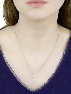 E.W Adams 7mm White Akoya Cultured Pearl Pendant Necklace in 9ct Yellow Gold - view 2, Yellow Gold