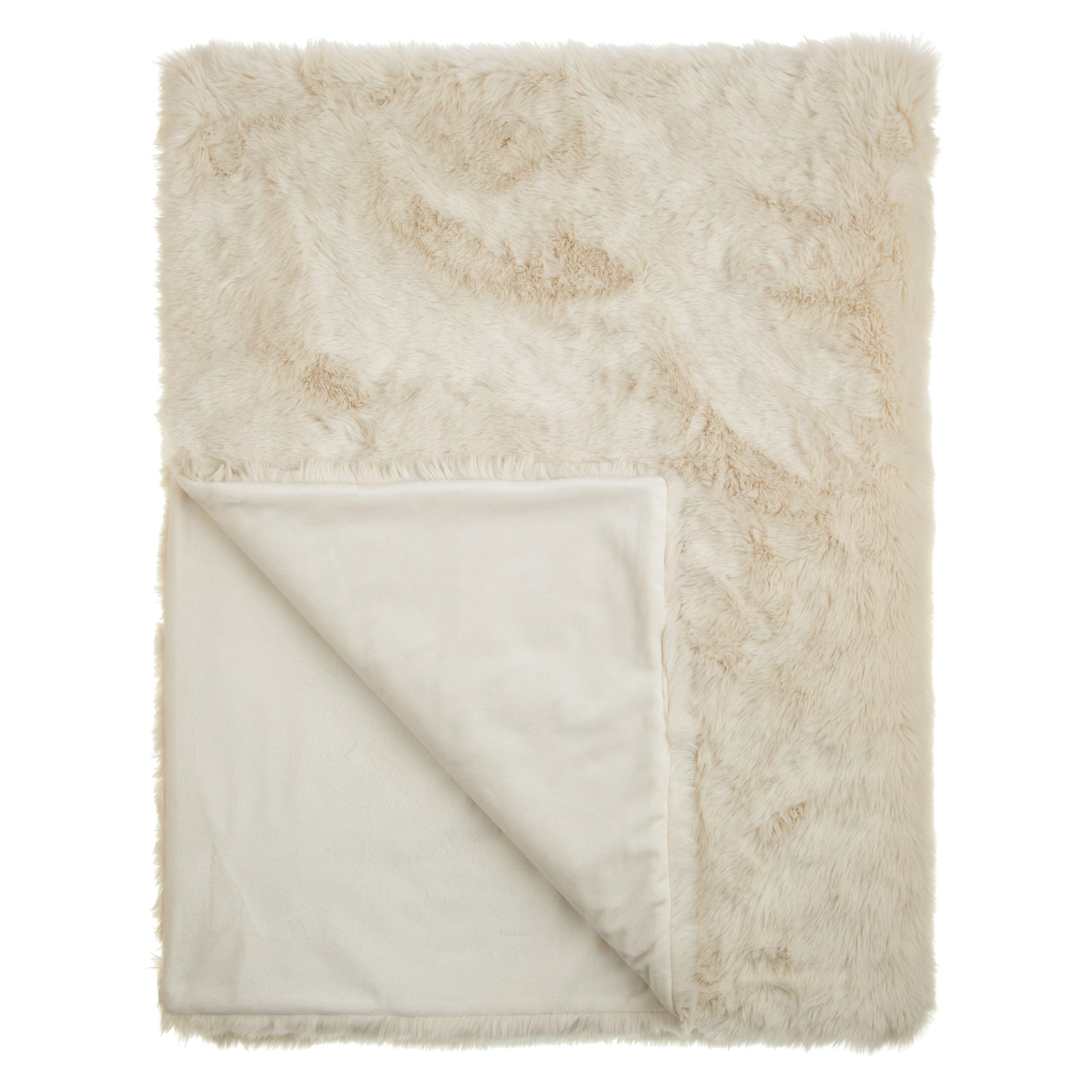 John Lewis Faux Fur Throw Natural Cream