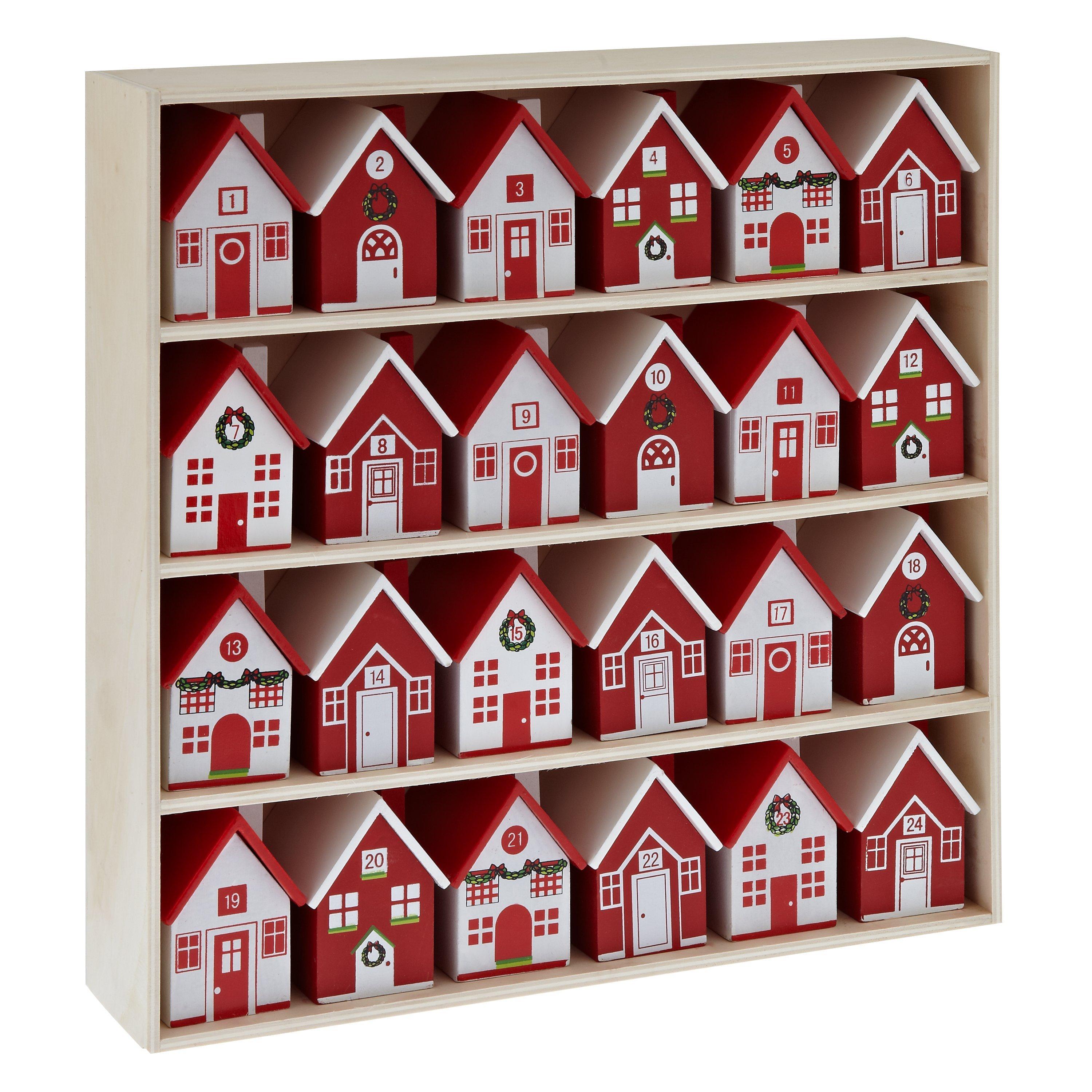 John Lewis Wood Scandi Houses Advent, Red/White