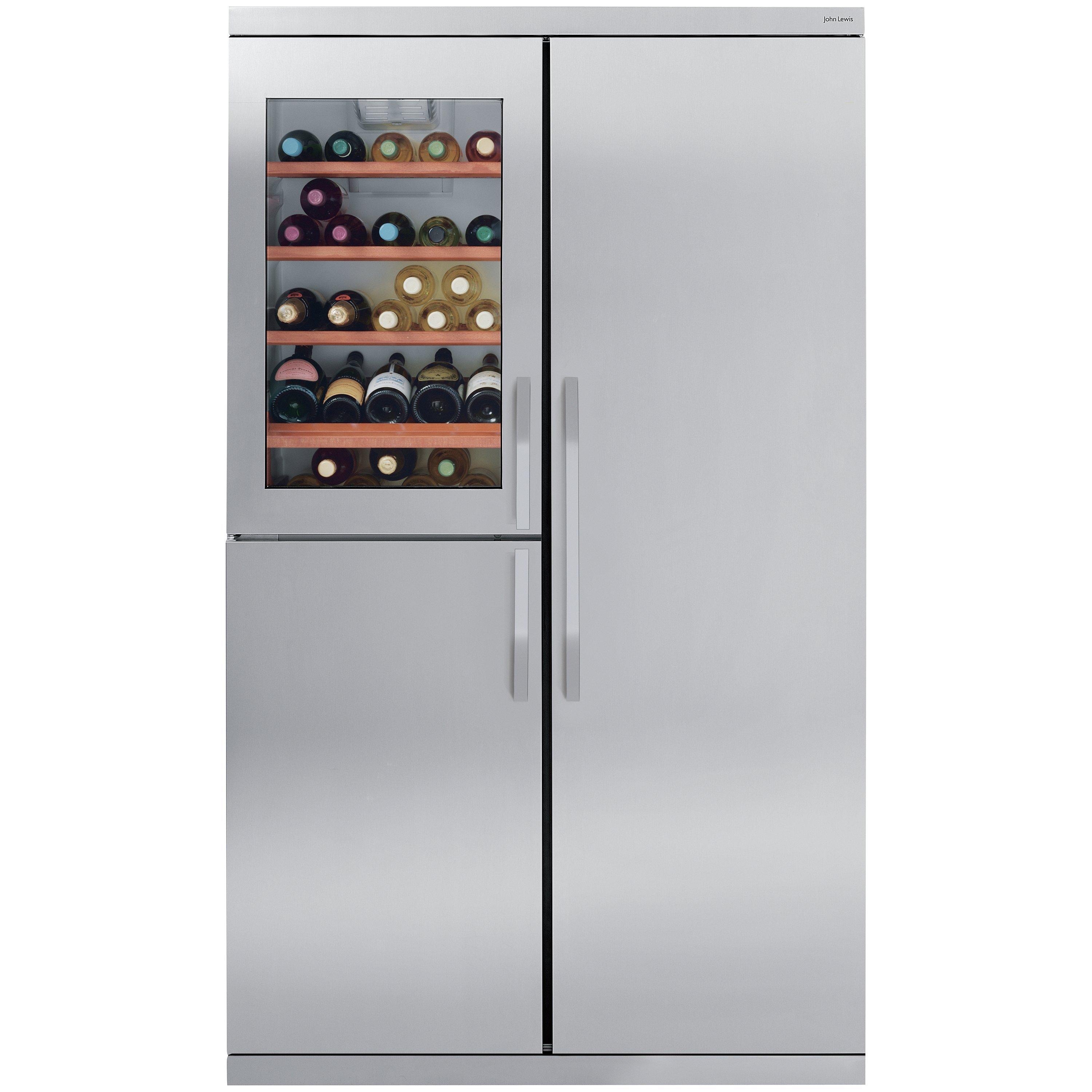 John Lewis & Partners Side-by-Side JLDMFF001 Slim Depth Wine Cabinet Fridge Freezer, Stainless Steel