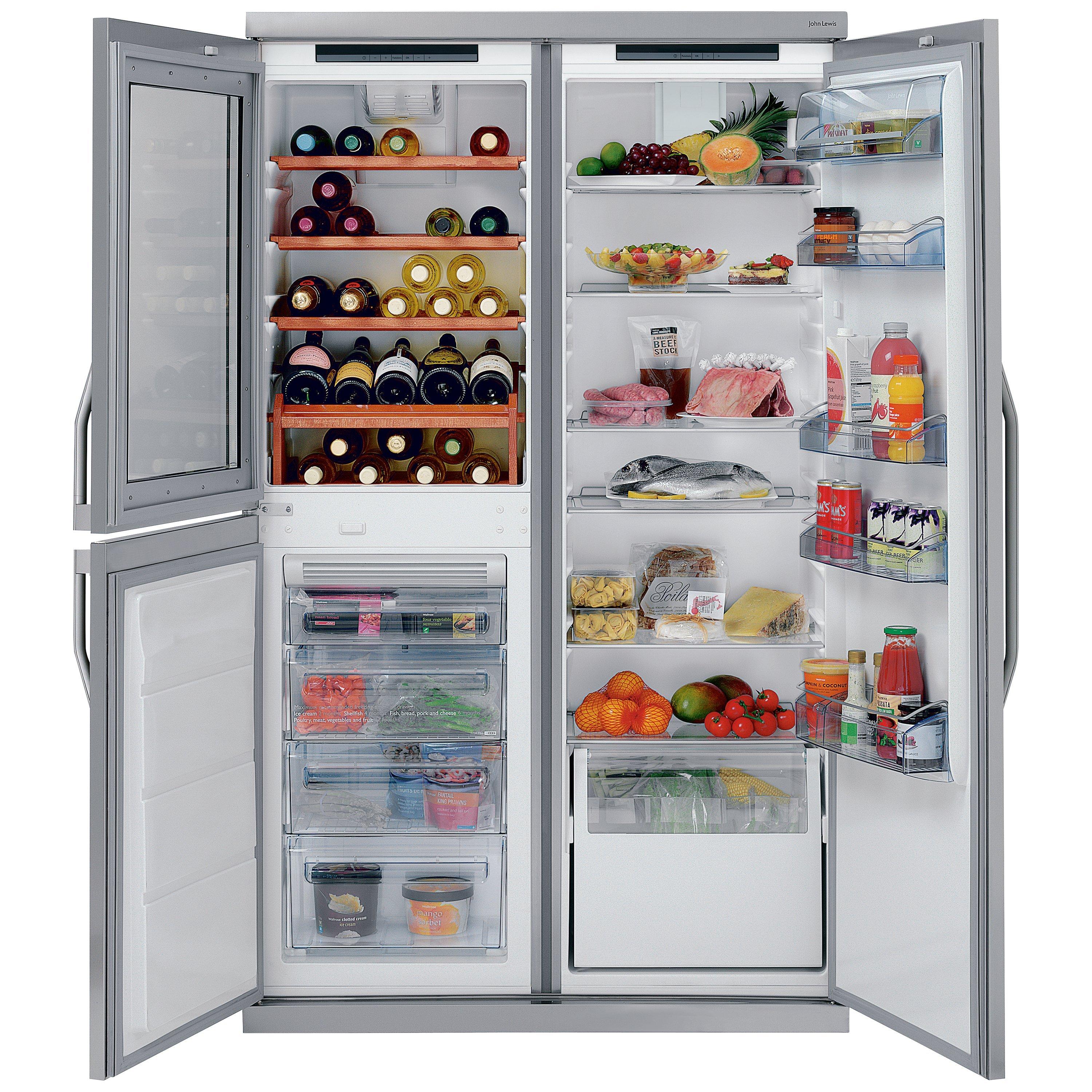 John Lewis Partners Side by Side JLDMFF001 Slim Depth Wine Cabinet Fridge Freezer Stainless Steel