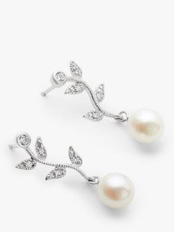 Lido Leaf Drop Sterling Silver Freshwater Pearl Earrings, Silver/White, Silver/White