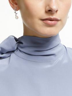 Lido Leaf Drop Sterling Silver Freshwater Pearl Earrings, Silver/White - view 2, Silver/White