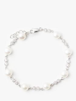 Lido Circle Cubic Zirconia and Pearl Bracelet, White, White