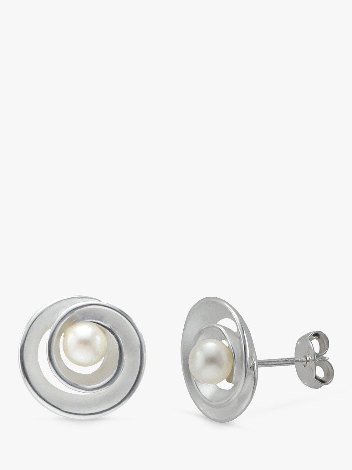 Product image 1 of 4, which shows Nina B Sterling Silver Swirl Pearl Stud Earrings, White