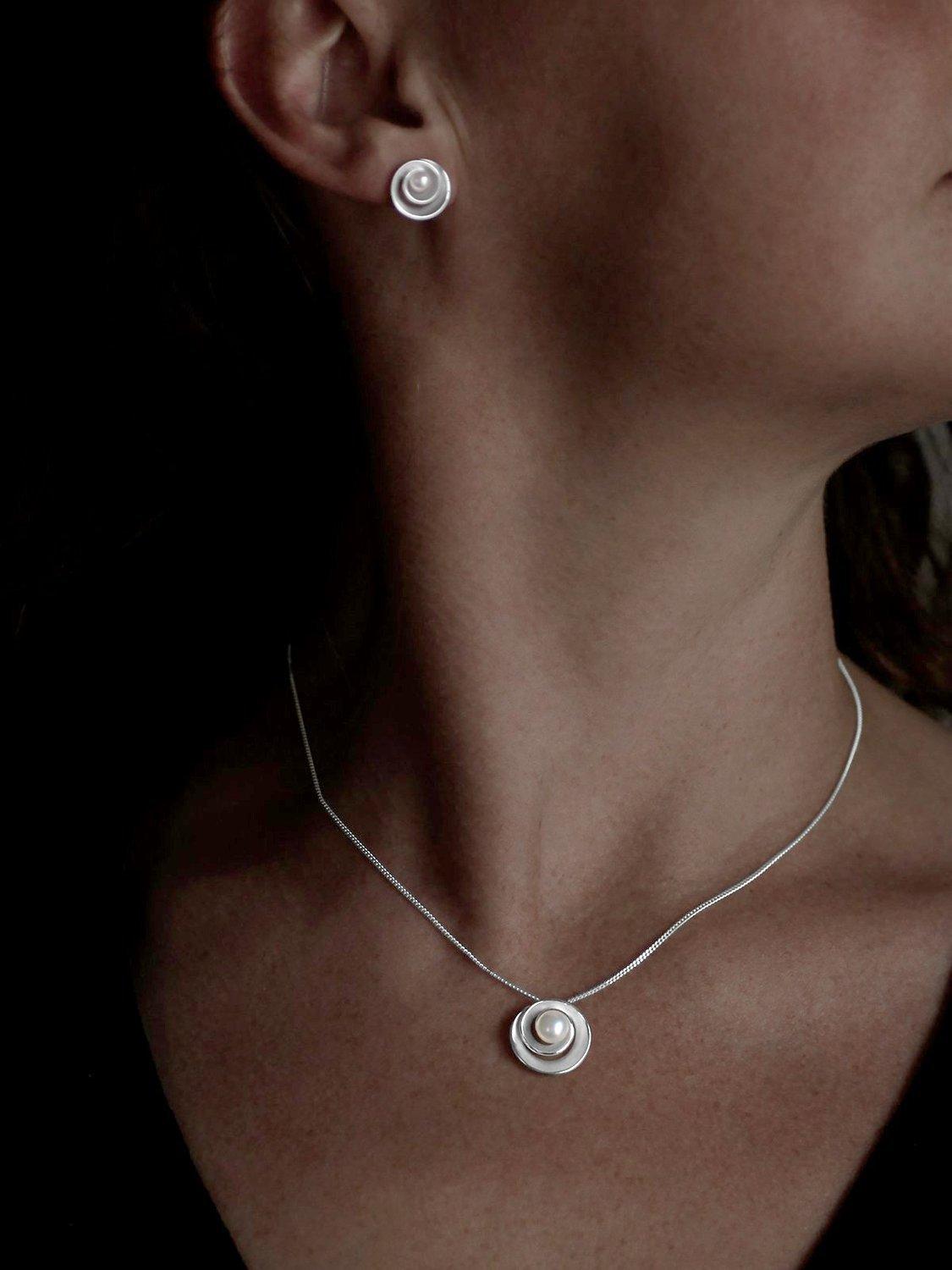 Product image 2 of 4, which shows Nina B Sterling Silver Swirl Pearl Stud Earrings, White