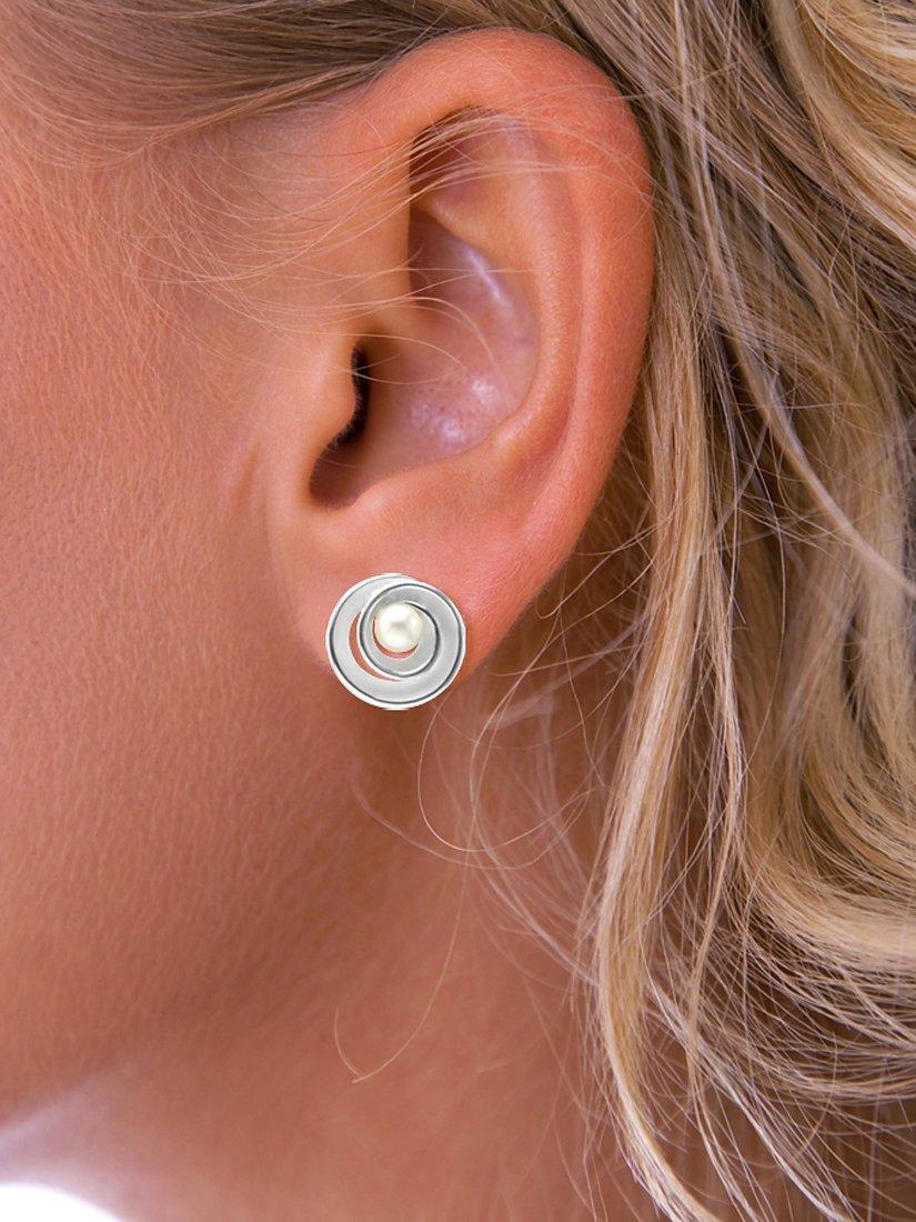 Product image 3 of 4, which shows Nina B Sterling Silver Swirl Pearl Stud Earrings, White