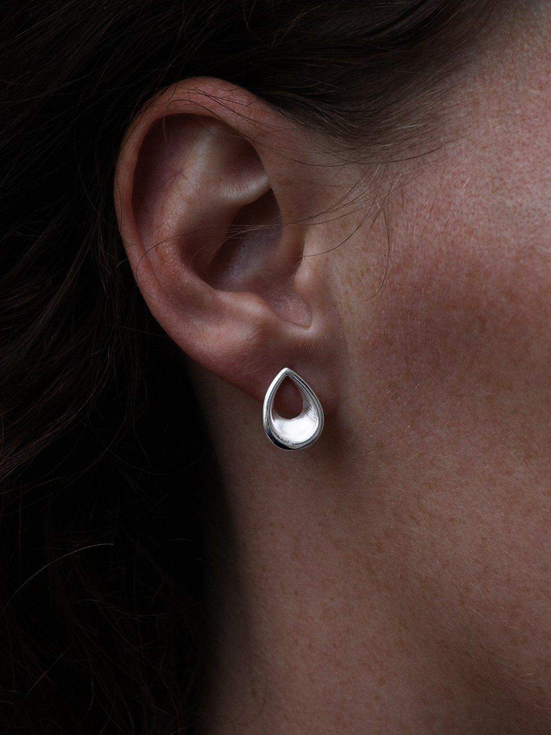 Product image 2 of 4, which shows Nina B Sterling Silver Teardrop Stud Earrings, Silver