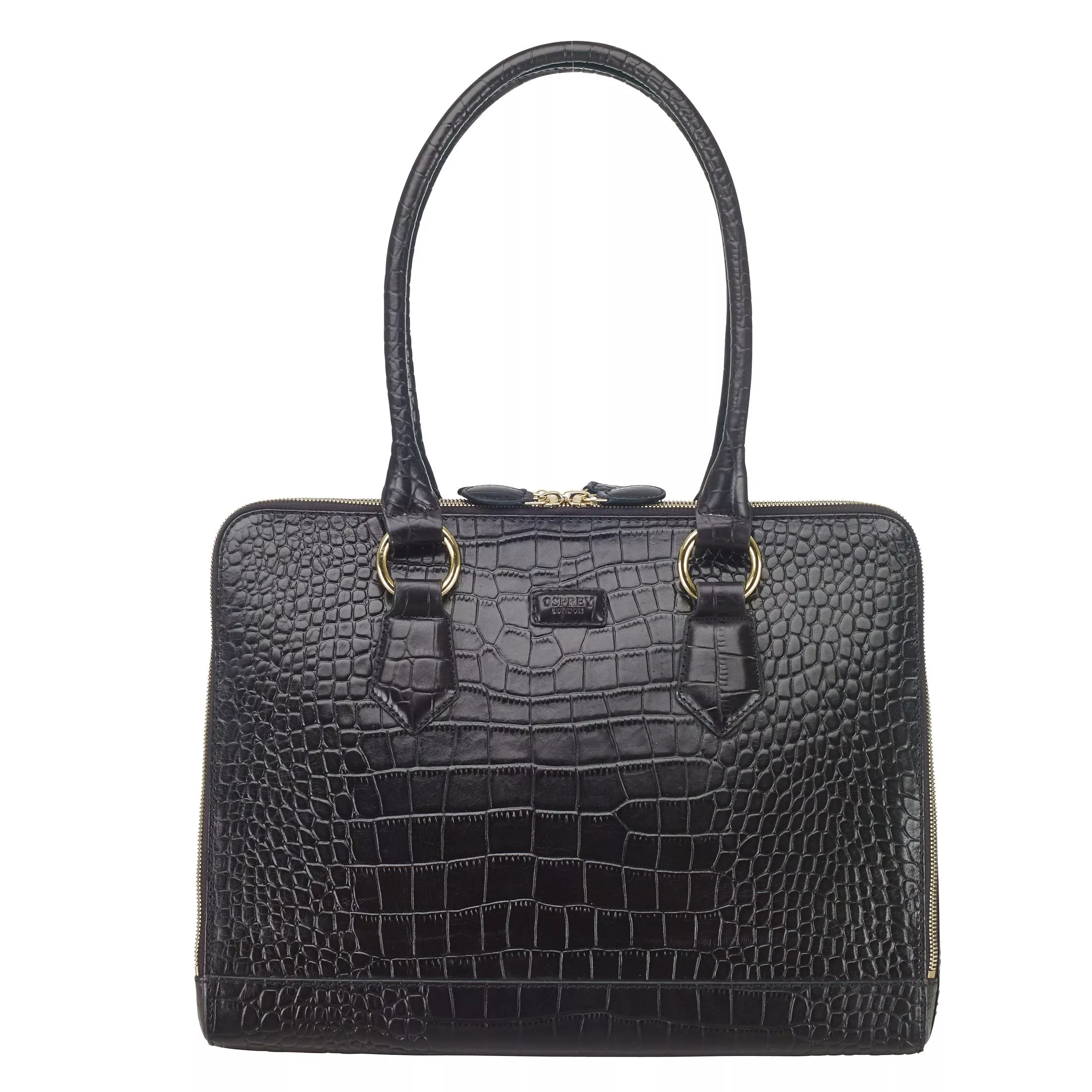 OSPREY LONDON Blakely Leather Croc Shoulder Bag Black