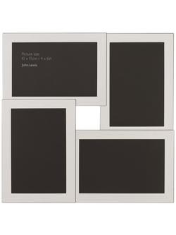 John Lewis Wide Border Multi-Aperture Frame, 4 Photo, Silver Plated, Silver