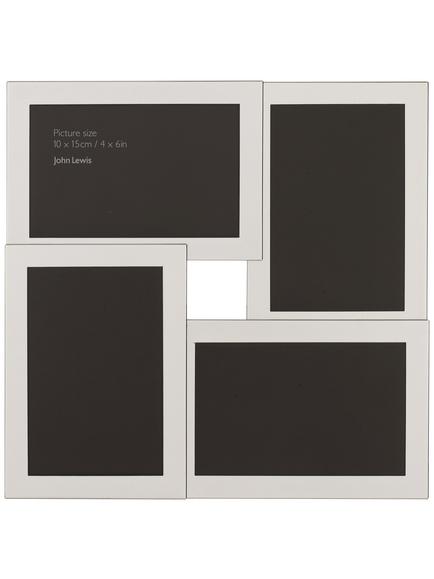John Lewis Wide Border Multi-Aperture Frame, 4 Photo, Silver Plated, Silver