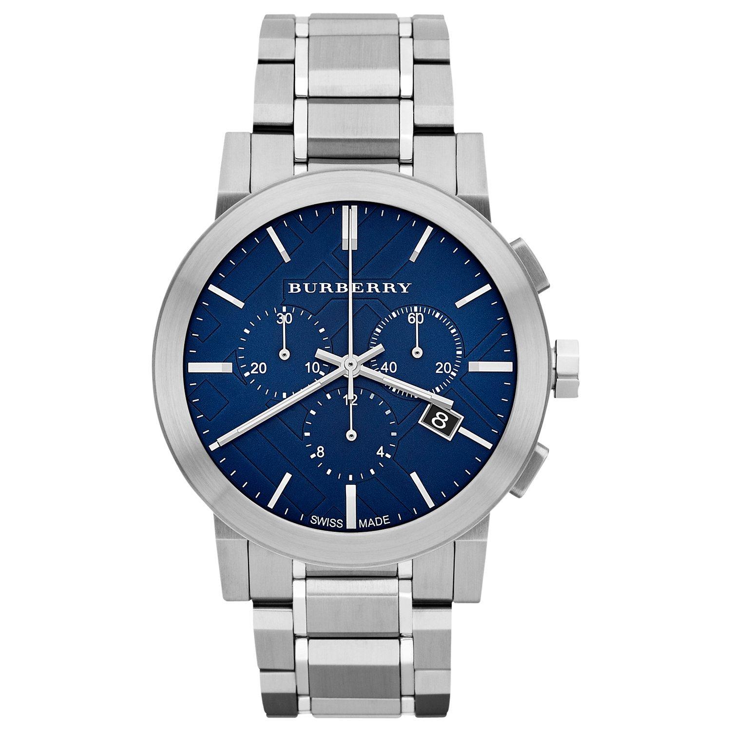 Burberry BU9363 Men s The City Chronograph Bracelet Strap Watch Silver Blue