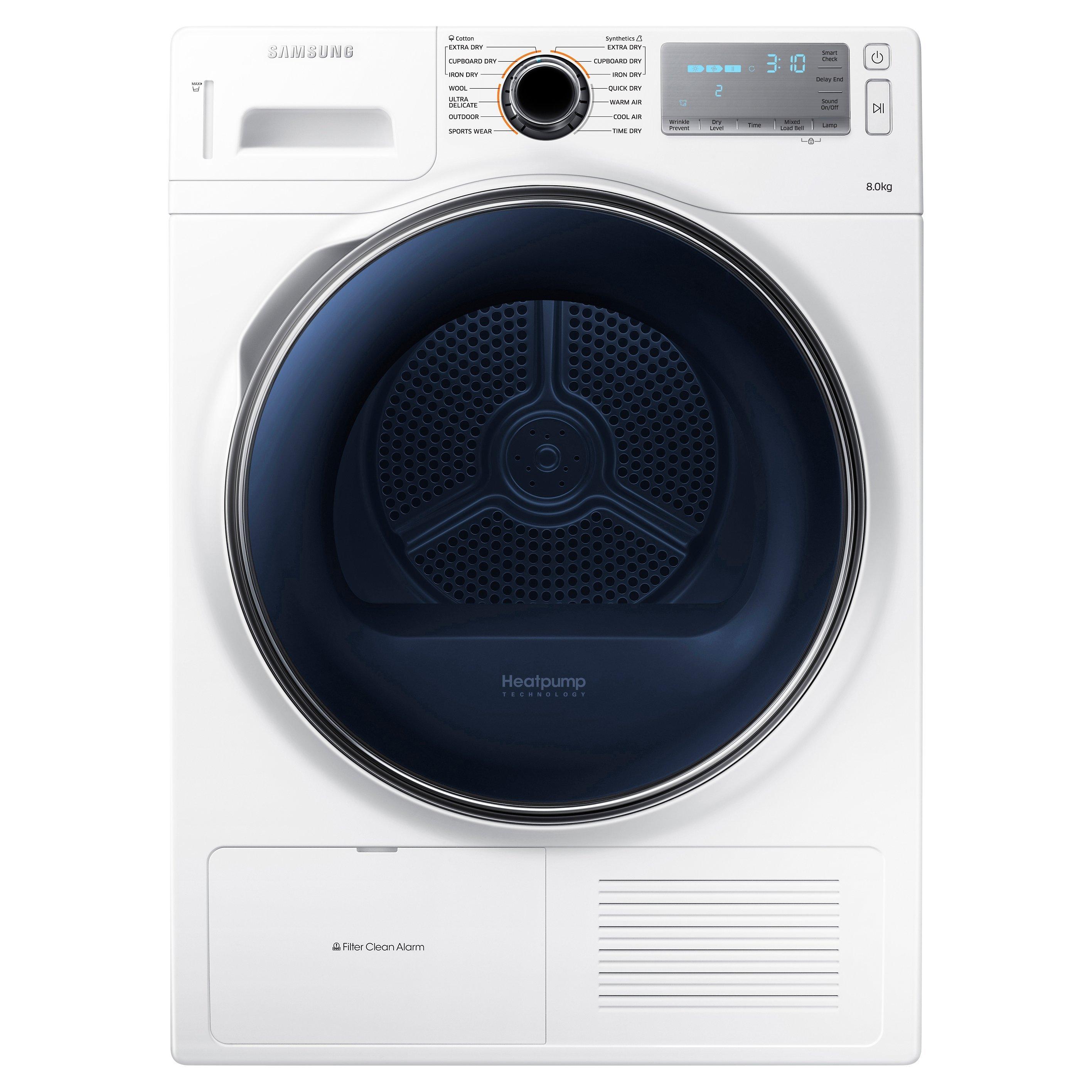 Samsung DV80H8100HW Heat Pump Condenser Tumble Dryer, 8kg Load, A++ Energy Rating, White