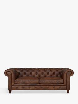 Halo Earle Chesterfield Large 3 Seater Leather Sofa, Antique Whisky