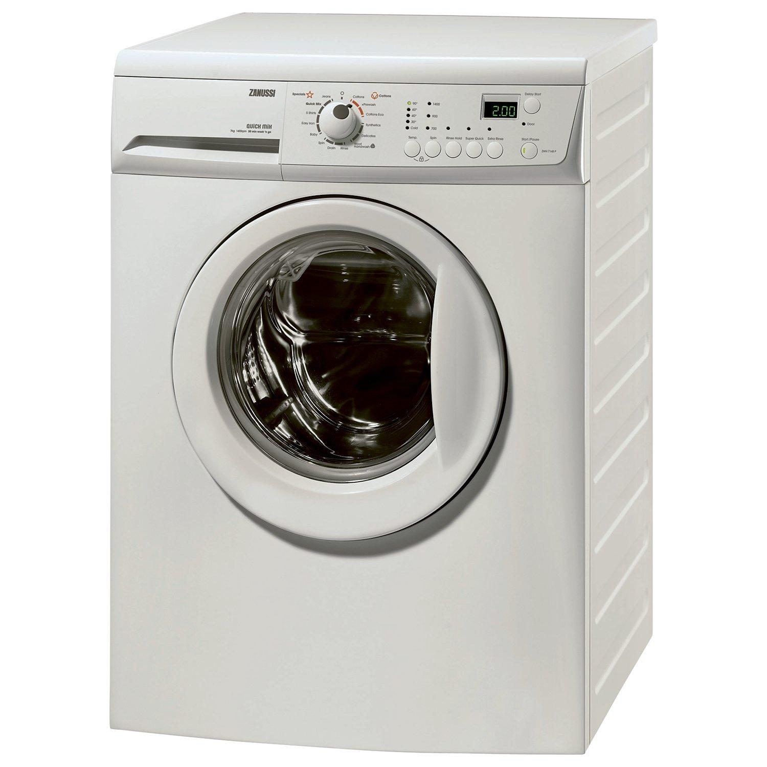 Zanussi ZWH7148P Slim Depth Freestanding Washing Machine, 7kg Load, A++ Energy Rating, 1400rpm Spin, White