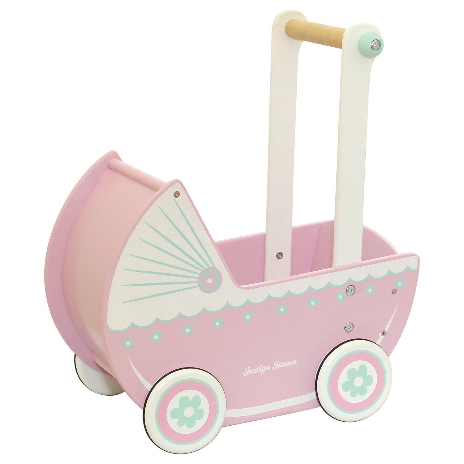 Indigo Jamm Wooden Pram Pink White