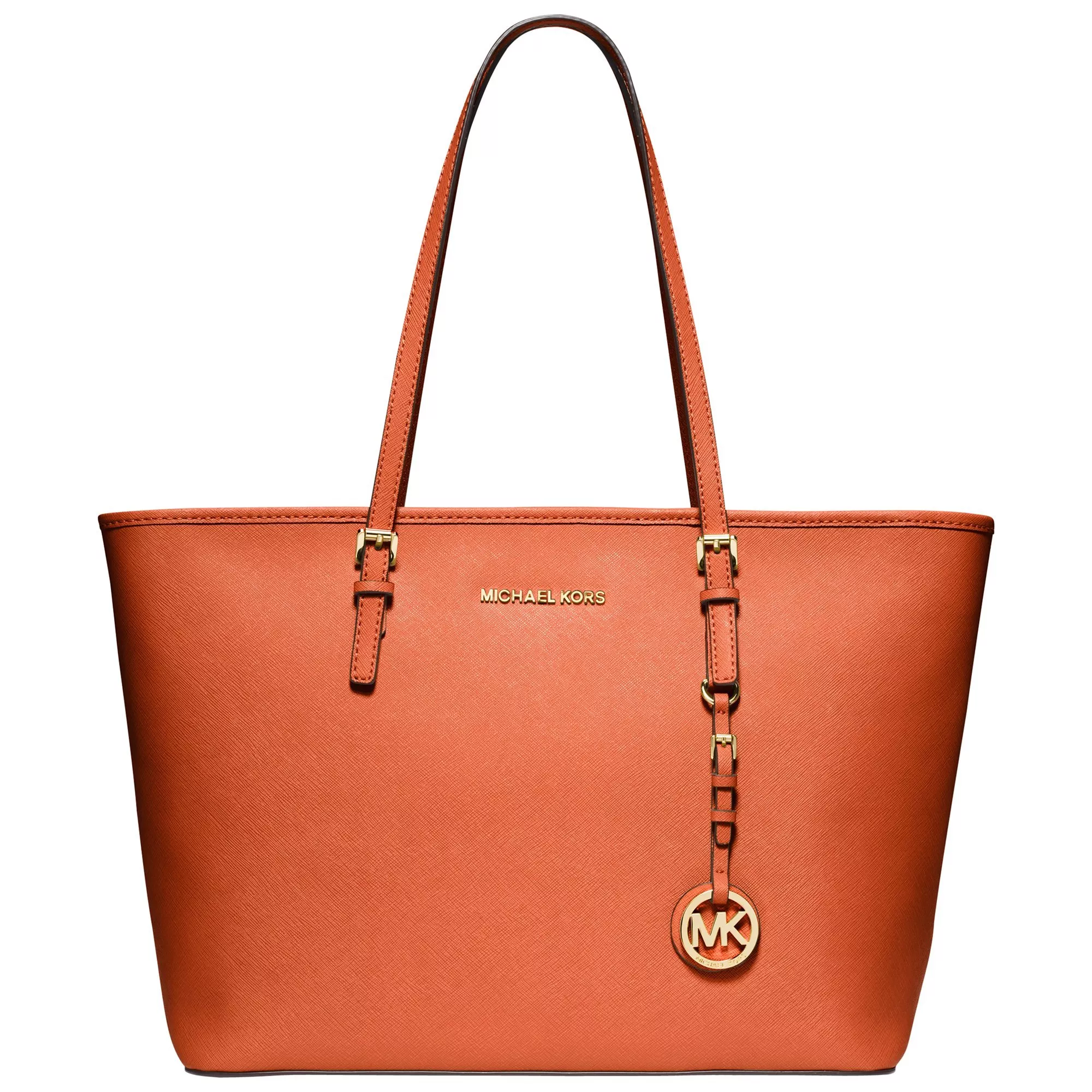 MICHAEL Michael Kors Jet Set Travel Top Zip Leather Tote Orange