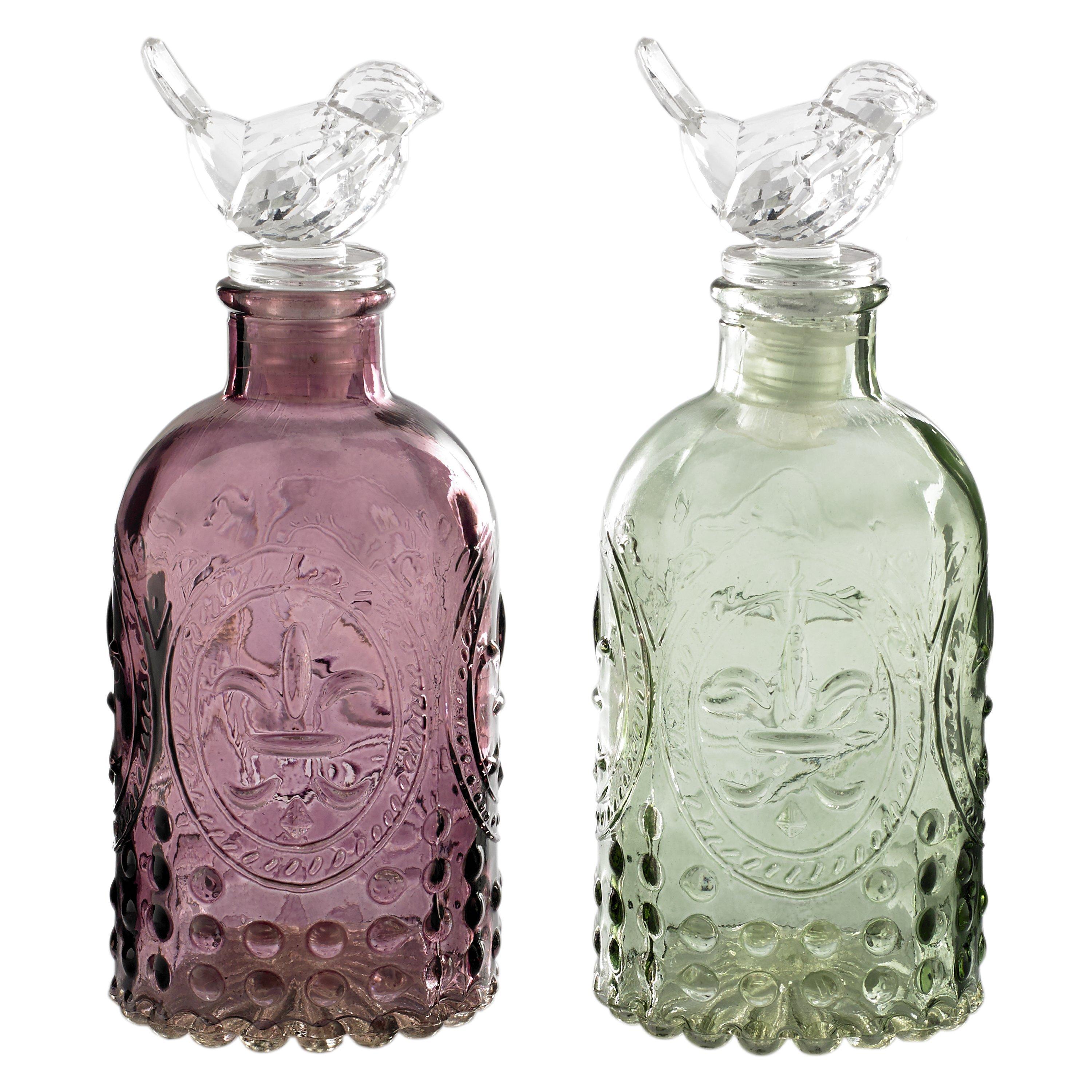 Glass Bottle with Bird Stopper, Assorted