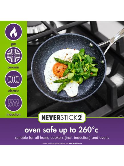 Eaziglide Neverstick2 Aluminium Non-Stick Open Frying Pan, 30cm - view 2, Black/White
