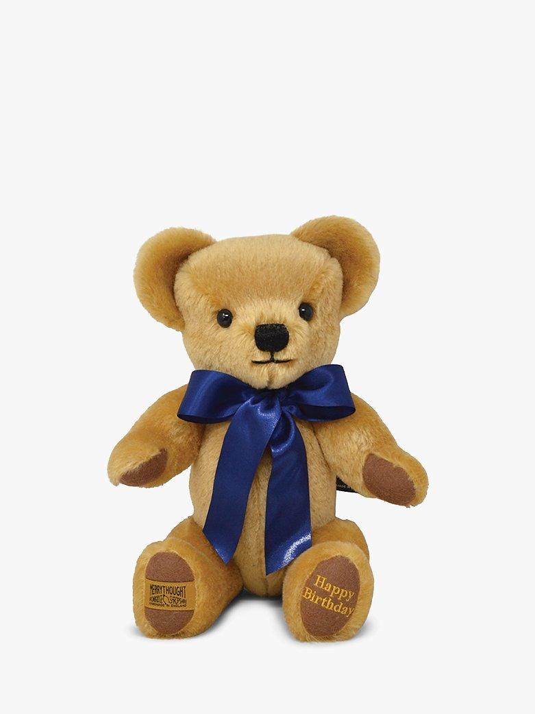 Merrythought Personalised London Gold Teddy Bear With Gold Thread Soft Toy, Navy
