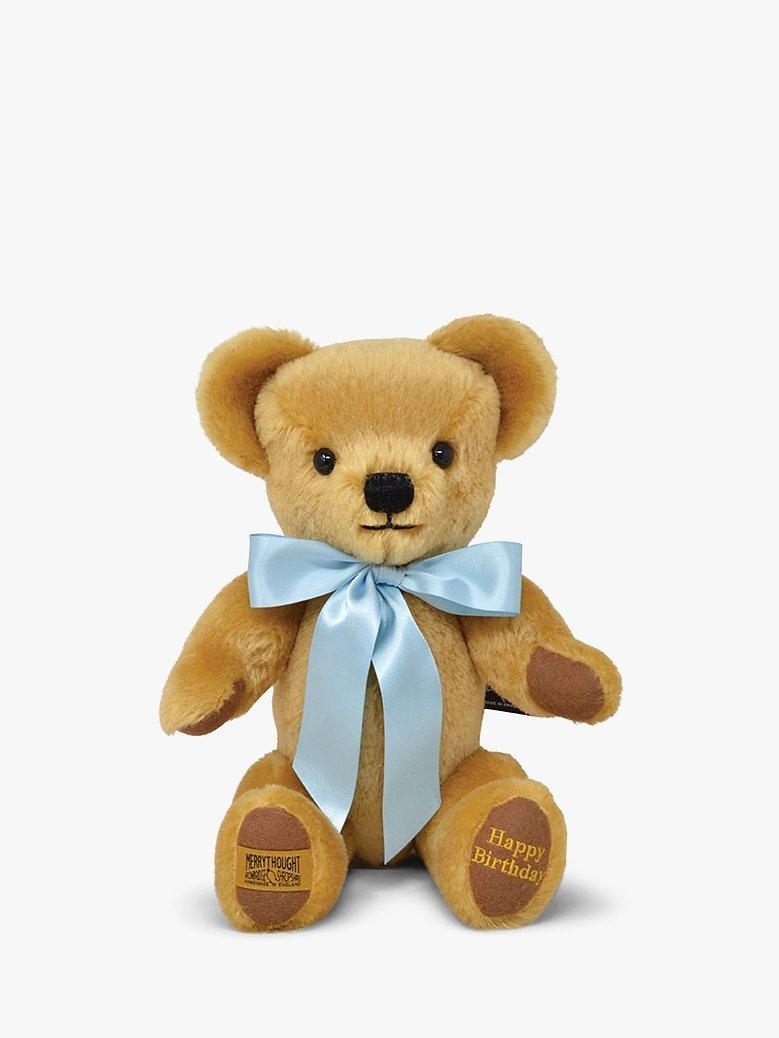 Merrythought Personalised London Gold Teddy Bear With Gold Thread Soft Toy, Baby Blue
