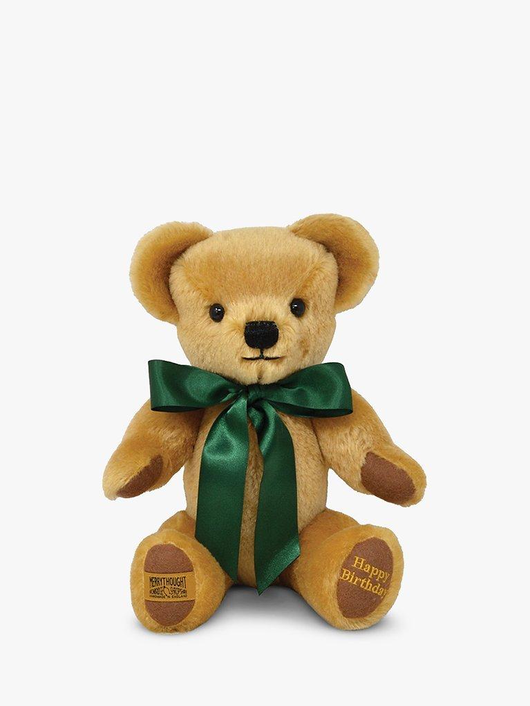 Merrythought Personalised London Gold Teddy Bear With Gold Thread Soft Toy, Green