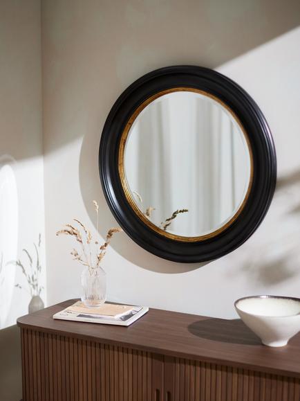 John Lewis Georgian Round Wood Wall Mirror, 68cm, Black/Gold - view 2, Black/Gold