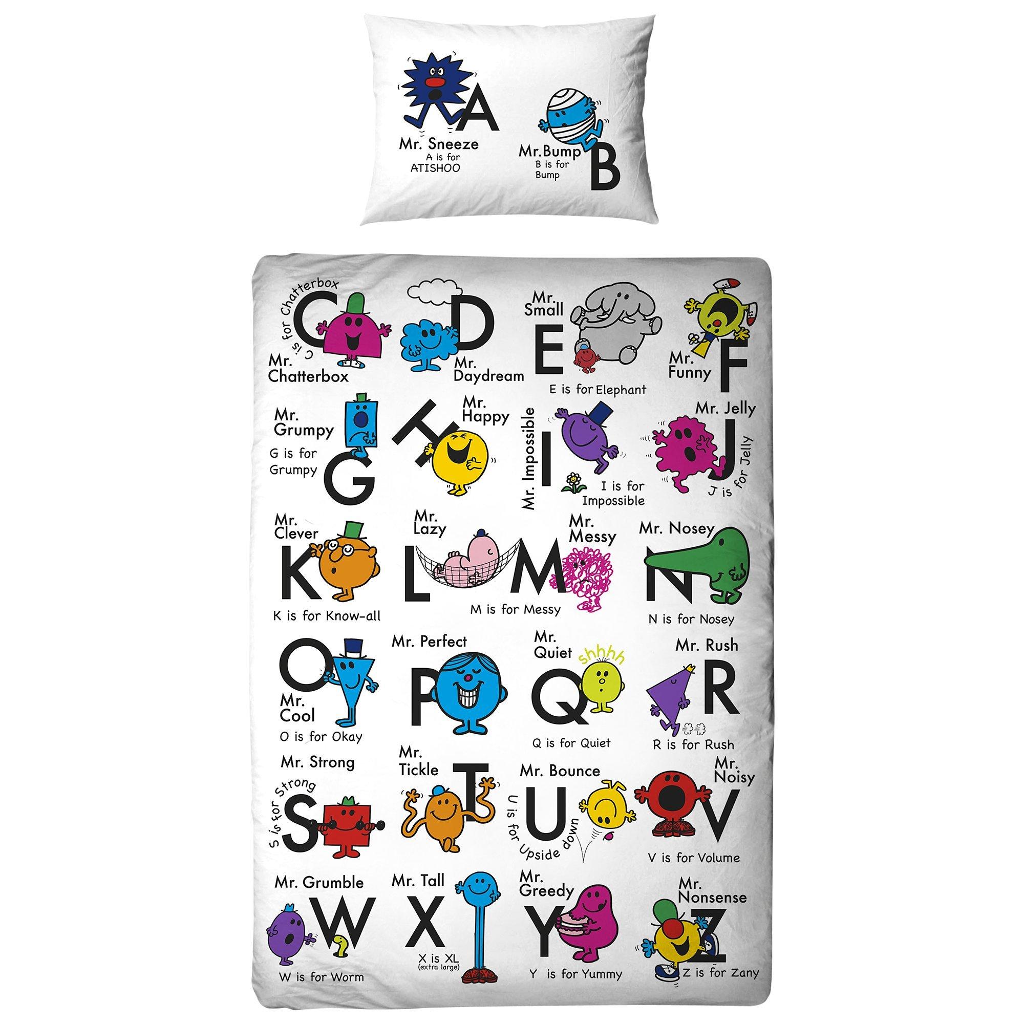 Mr Men Alphabet Single Duvet Cover and Pillowcase Set
