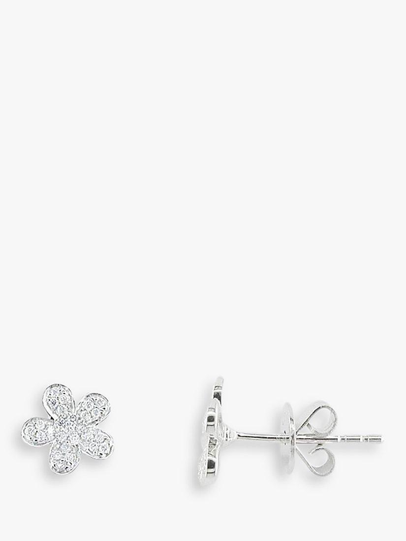 Product image 1 of 3, which shows E.W Adams 18ct White Gold Diamond Flower Stud Earrings, White Gold