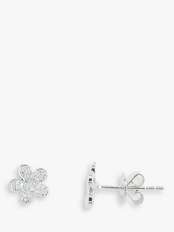 E.W Adams 18ct White Gold Diamond Flower Stud Earrings, White Gold, White Gold