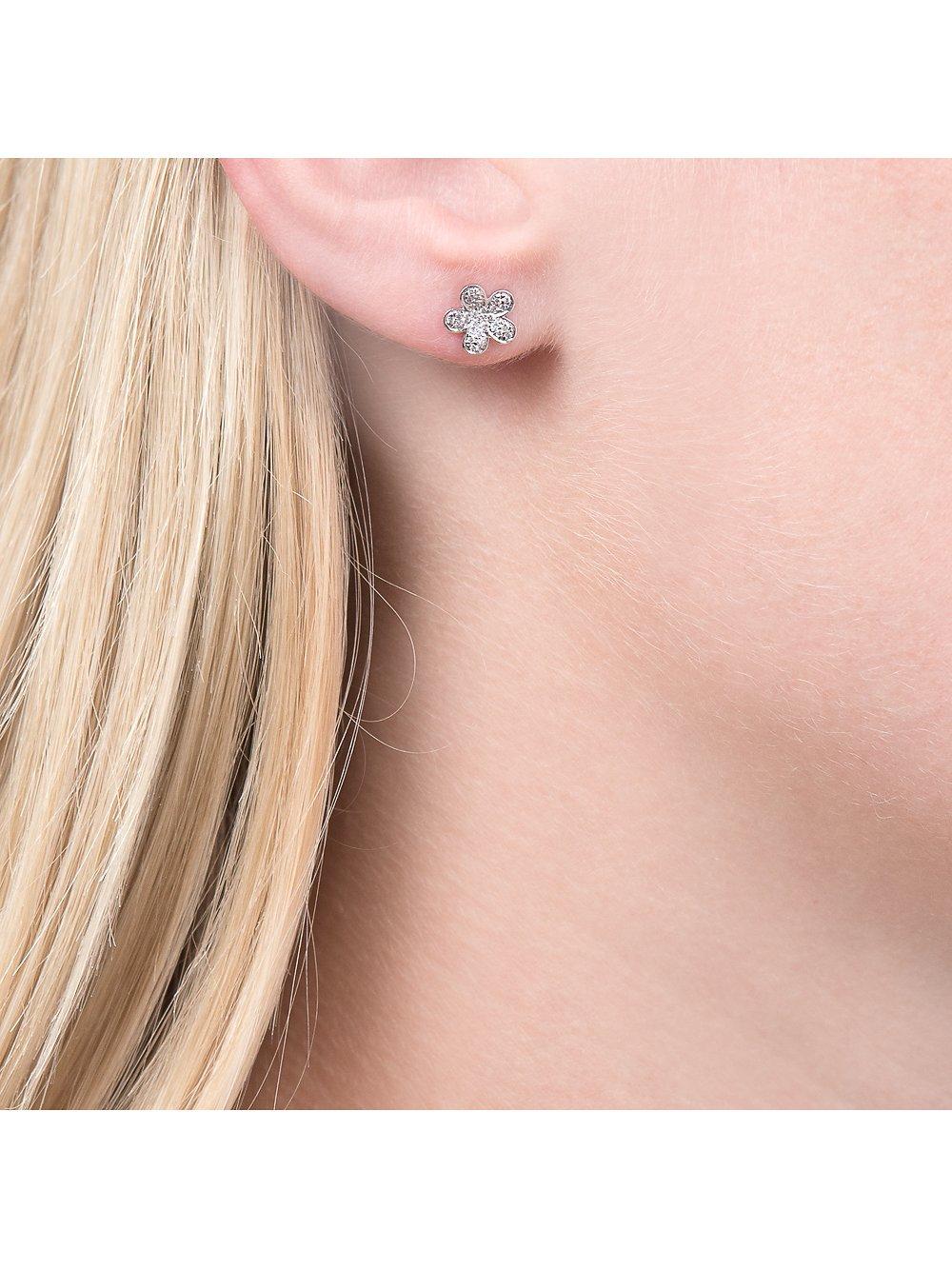 Product image 2 of 3, which shows E.W Adams 18ct White Gold Diamond Flower Stud Earrings, White Gold