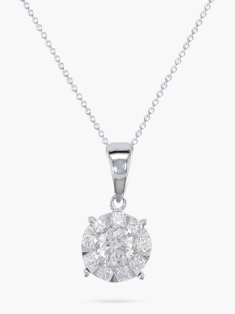 Product image 1 of 3, which shows E.W Adams 18ct White Gold Diamond Illusion Pendant Necklace, White Gold