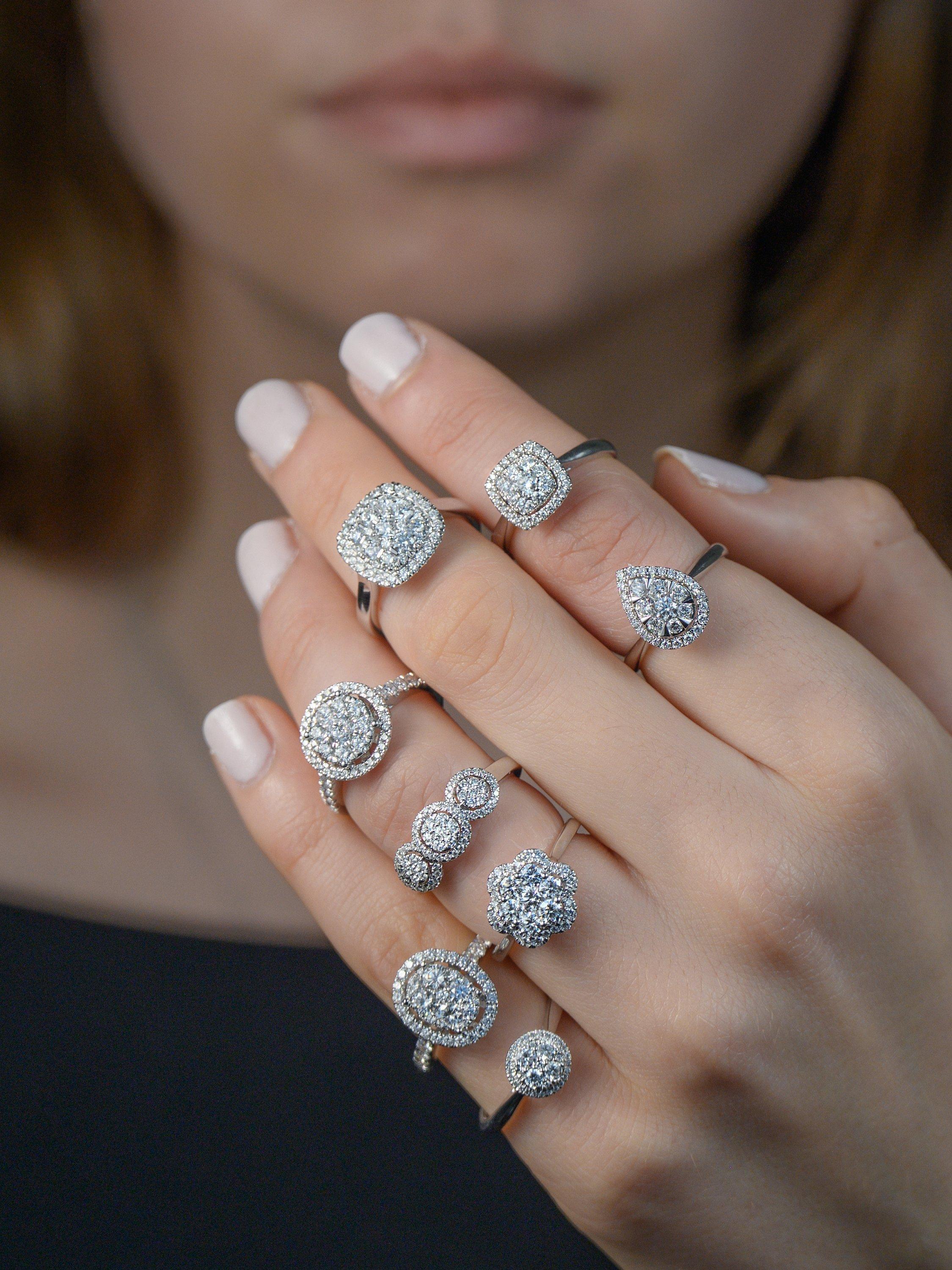 Product image 3 of 4, which shows E.W Adams 18ct White Gold Diamond Cluster Engagement Ring, White Gold
