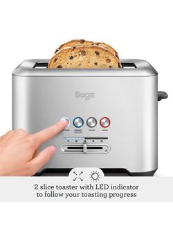 Sage A Bit More 2-Slice Toaster, Brushed Metal - view 2, Stainless Steel