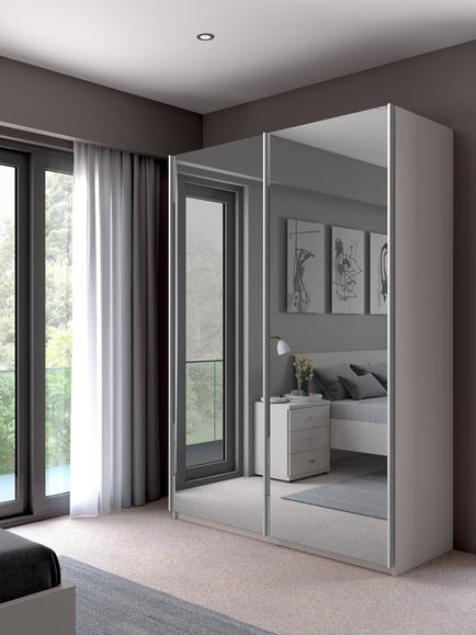 John Lewis Elstra 150cm Wardrobe with Mirrored Sliding Doors - view 2, Mirror/White