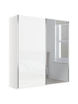 John Lewis Elstra 200cm Wardrobe with Glass and Mirrored Sliding Doors, White Glass/White