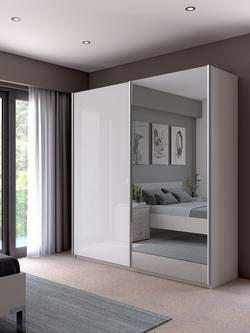 John Lewis Elstra 200cm Wardrobe with Glass and Mirrored Sliding Doors - view 2, White Glass/White
