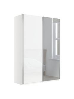 John Lewis Elstra 150cm Wardrobe with White Glass and Mirrored Sliding Doors, White Glass/White