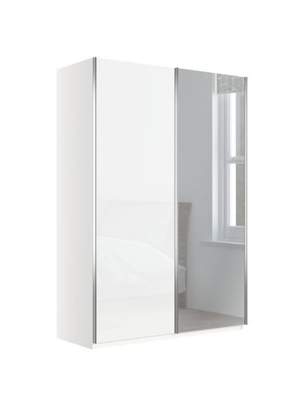 John Lewis Elstra 150cm Wardrobe with White Glass and Mirrored Sliding Doors, White Glass/White