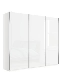 John Lewis Elstra 250cm Wardrobe with White Glass Sliding Doors, White Glass/White