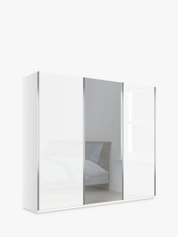 John Lewis Elstra 250cm Wardrobe with Glass and Mirrored Sliding Doors, White Glass/White