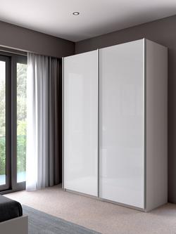 John Lewis Elstra 150cm Wardrobe with White Glass Sliding Doors - view 2, White Glass/White