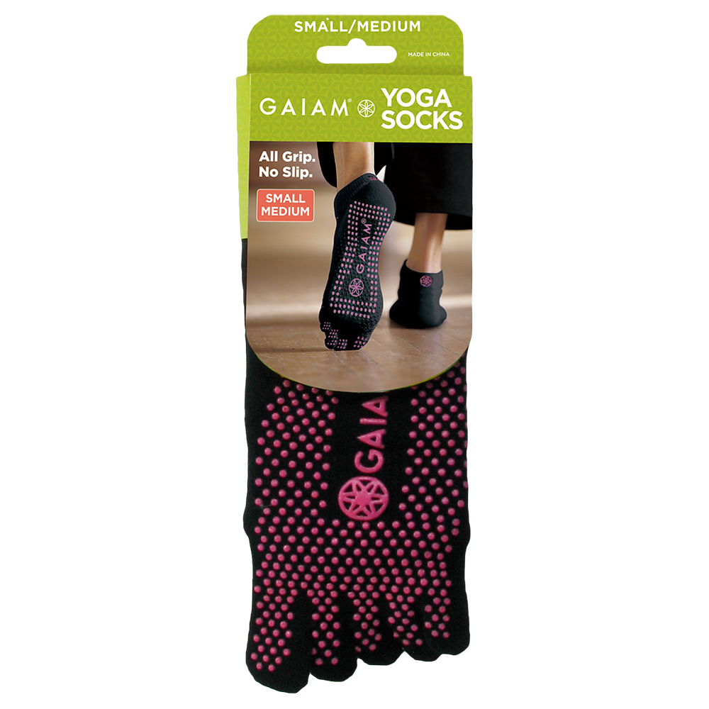 Gaiam No-Slip Yoga Socks, S/M, Black