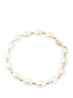 E.W Adams 9ct Gold Oval Freshwater Pearl Bracelet, Gold