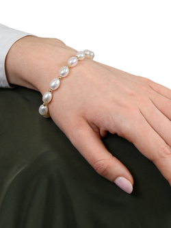 E.W Adams 9ct Gold Oval Freshwater Pearl Bracelet - view 2, Gold