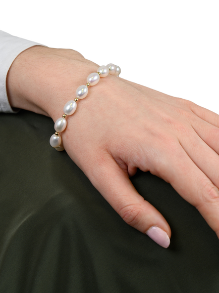 E.W Adams 9ct Gold Oval Freshwater Pearl Bracelet - view 2, Gold