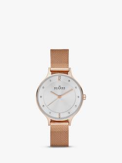 Skagen Women's Anita Stainless Steel Mesh Bracelet Strap Watch, Silver Multi Silver