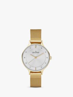 Skagen Women's Anita Stainless Steel Mesh Bracelet Strap Watch, Gold / Silver